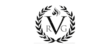 A green background with the letters rvg in front of a wreath.